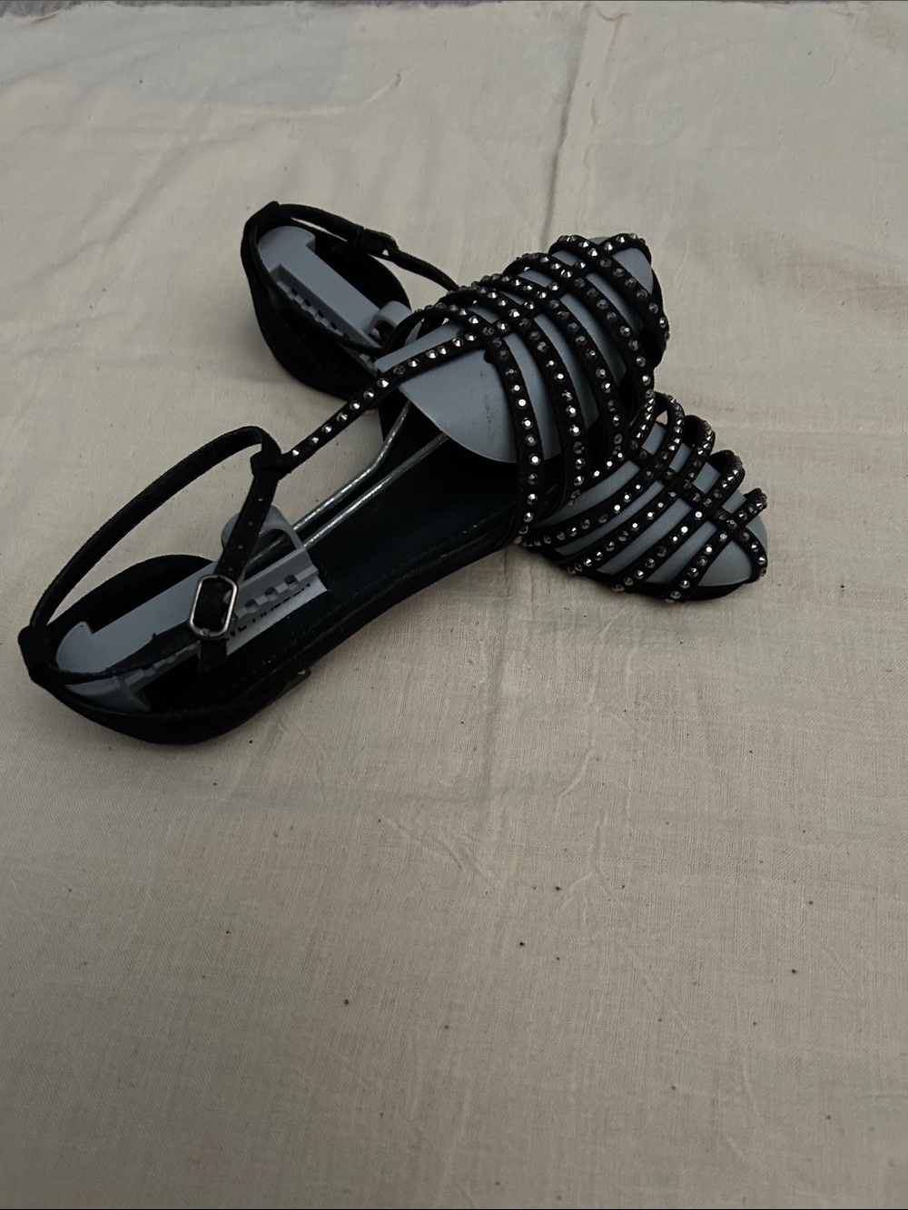 Steve Madden Black Studded Strappy Flat Sandals
